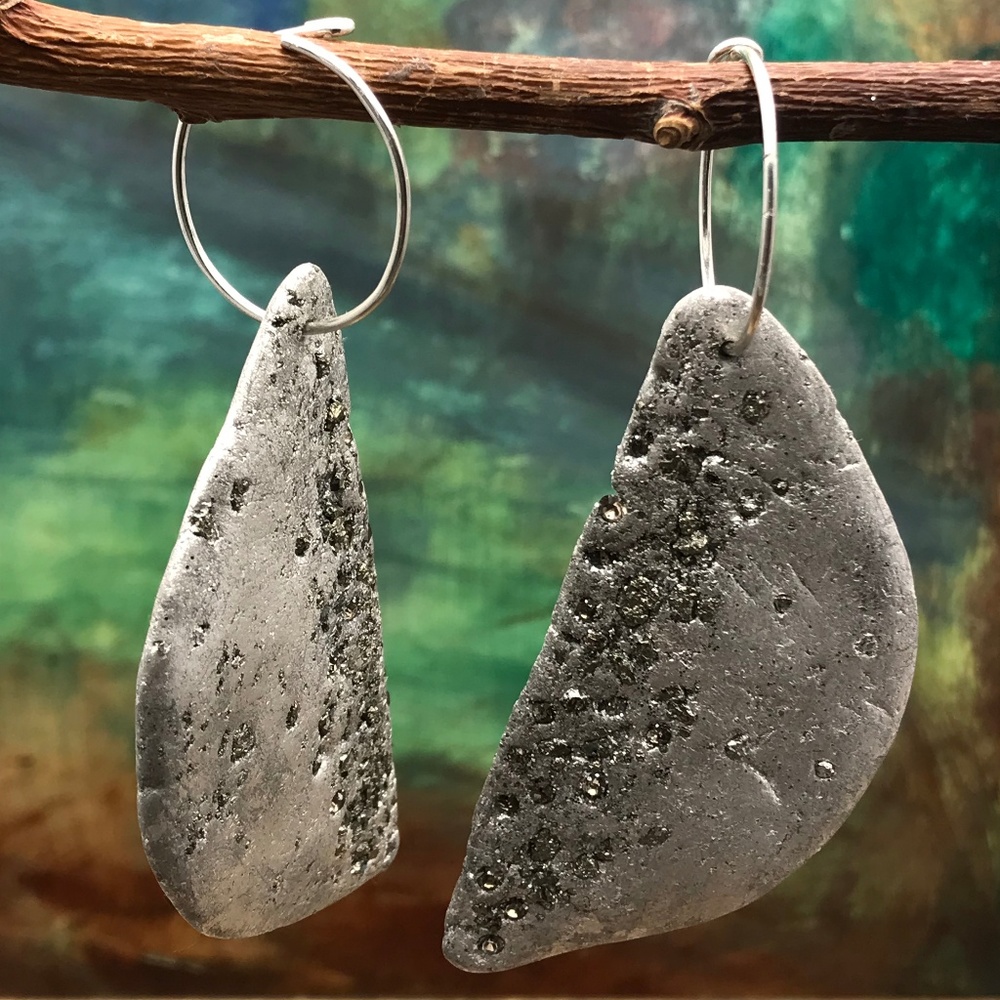 Matana organic formed silver Pyrite Druzy earrings